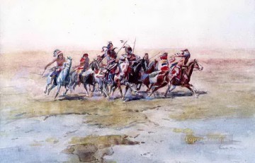 Indios americanos Painting - Partido de guerra cree Charles Marion Russell Indios americanos